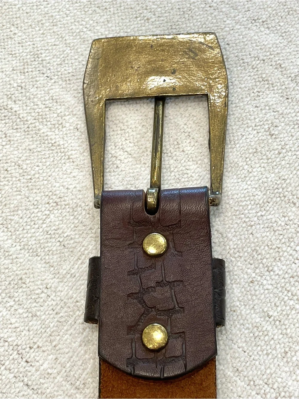 Vintage SHAG Men’s Brown Shrunken Leather Belt Sz 36 Alligator Embossed Western